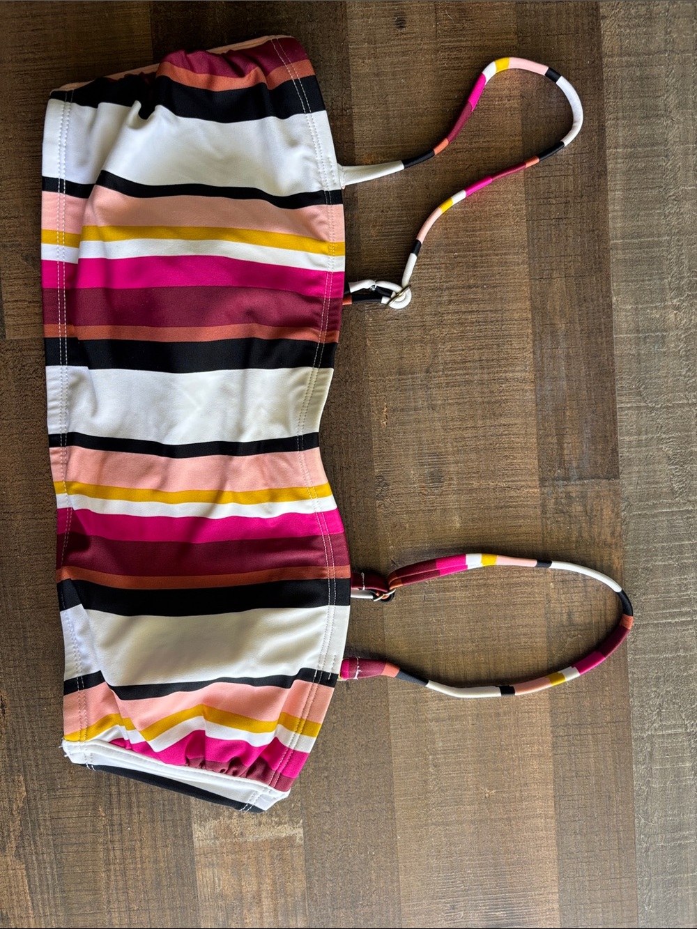Striped Bandeau Bikini Top in Fuchsia, Yellow & Black